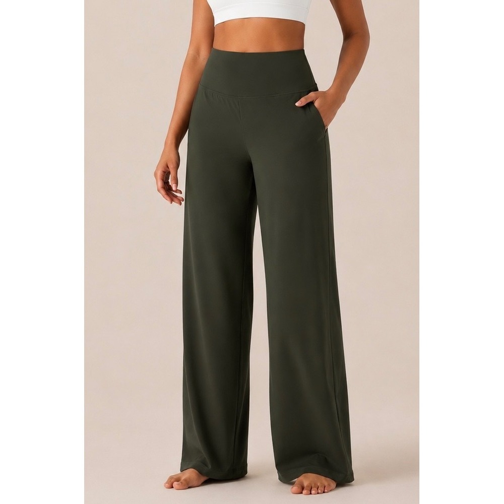 Halara XL Olive Green Wide Leg Flex Pants High Waisted Stretch Casual Athleisure